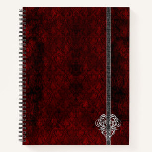Cuaderno Goth Rojo Corazón de Damasco Plateado