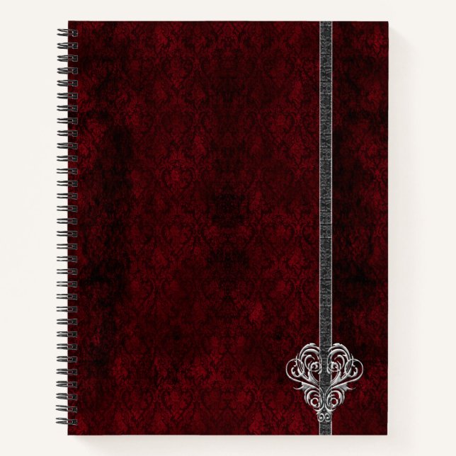 Cuaderno Goth Rojo Corazón de Damasco Plateado (Anverso)