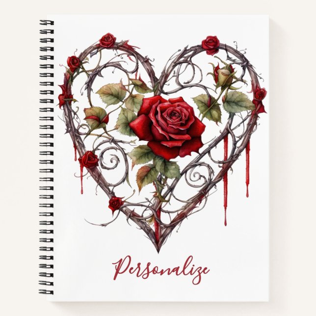 Cuaderno Gothic Red Rose Heart Vine Artwork Personalized (Anverso)