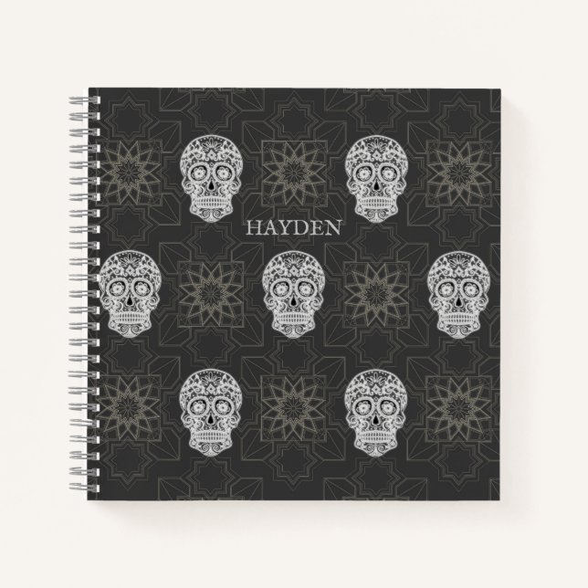 Cuaderno Gothic Sugar Skull and Grey Geometric Personalised (Anverso)