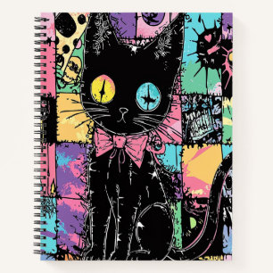 Cuaderno Gótico de Kawaii Pastel Cute Patchwork Gato asquer