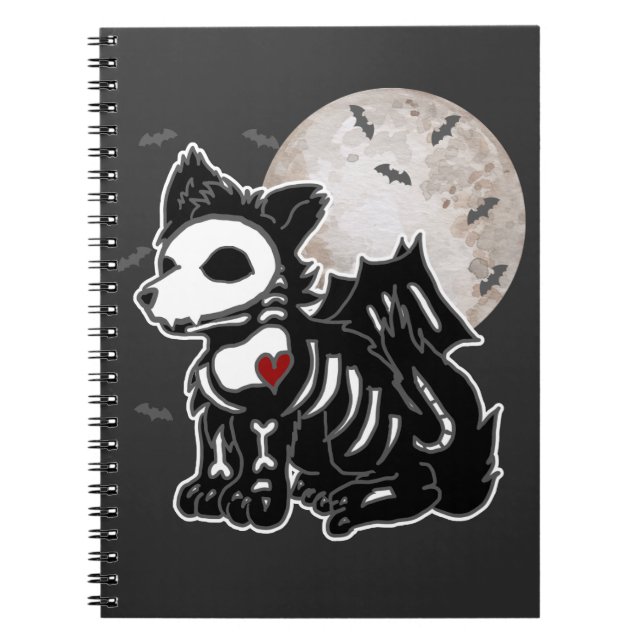 Cuaderno Gótico Emo de Anime Wolf Edgy Skeleton Perro de Ha (Frente)