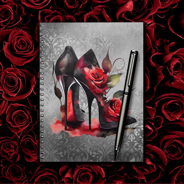 Cuaderno Gótico Fashionista Rojo abajo Stilettos con Rosas (Subido por el creador)