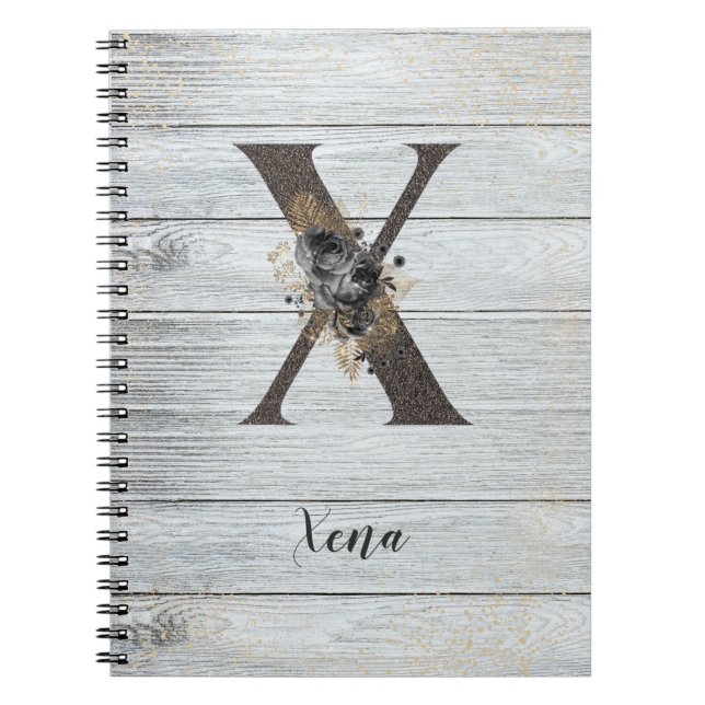 Cuaderno Gótico moderno monogramado elegante Rosa negro X N (Frente)