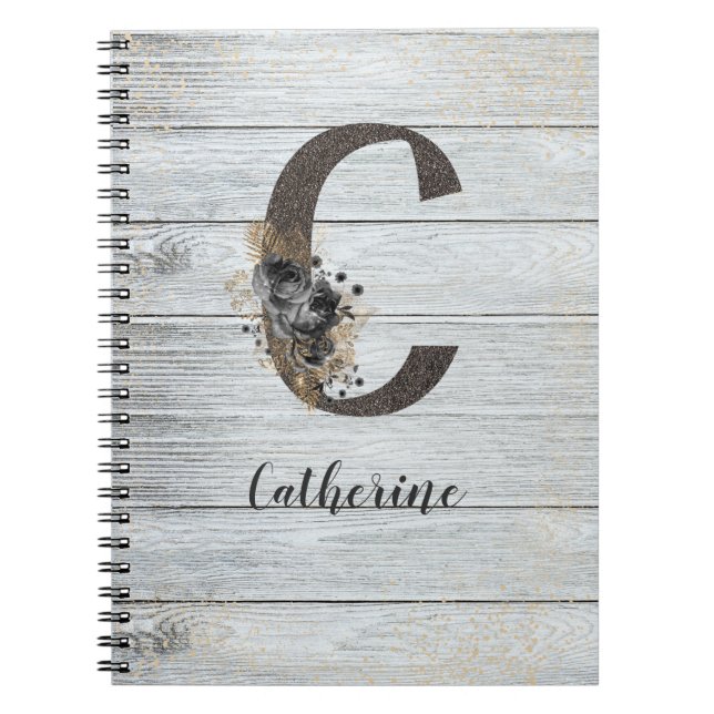 Cuaderno Gótico moderno monogramado Rosa negro C (Frente)
