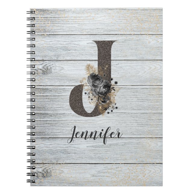Cuaderno Gótico moderno monogramado Rosa negro J (Frente)