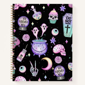 Cuaderno Gótico Pastel, negro, portátil de espiral de tapa 