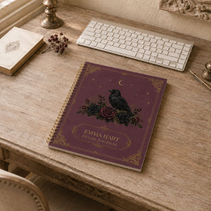 Cuaderno Gótico personalizado Cuervo Rosas Borgoña Dark Aca