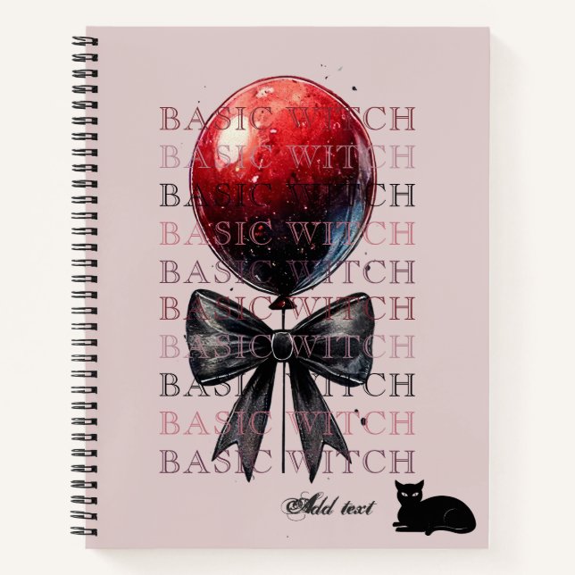 Cuaderno Gótico rosa globo negro gato barba Coquette Hallow (Anverso)