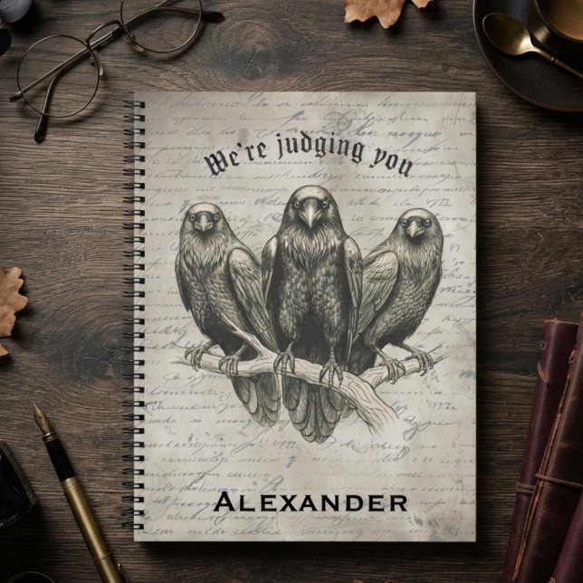 Cuaderno Gótico Vintage Ónix Cuervo (Vintage ravens spiral notebook for dark academia students and autumn journaling sessions.)