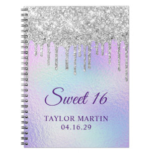 Cuaderno Gotitas de brillo plateado Iridescente Invitado de