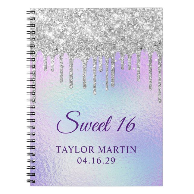 Cuaderno Gotitas de brillo plateado Iridescente Invitado de (Frente)