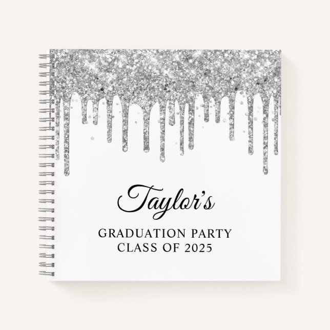 Cuaderno Gotitas de brillo plateado y Invitado a la graduac (Anverso)