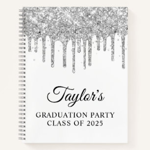 Cuaderno Gotitas de brillo plateado y Invitado de graduació