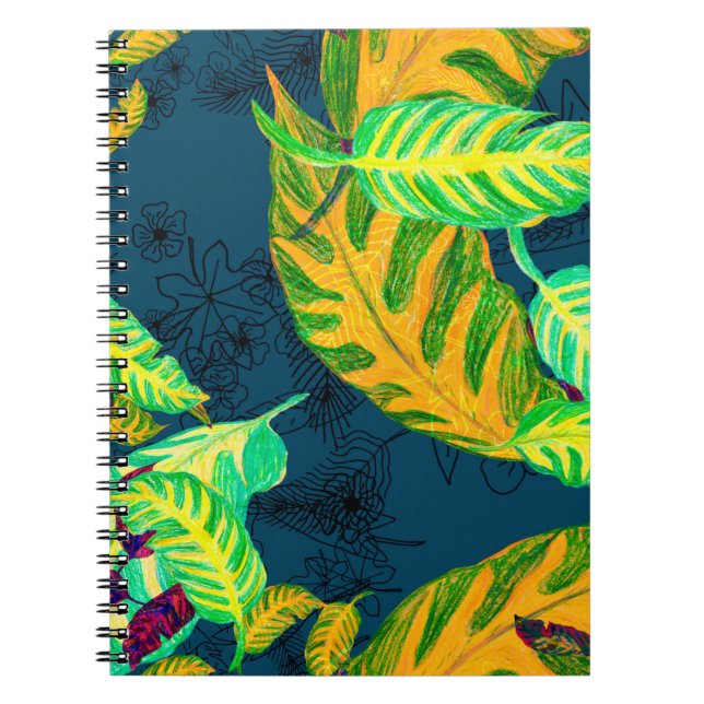 Cuaderno Gouache azul de tintes tropicales. Patrón tropical (Frente)