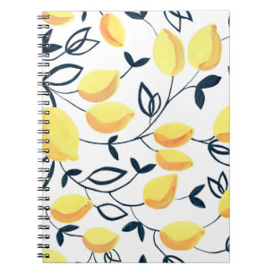 Cuaderno Gouache patrón sin fisuras con limones amarillos y