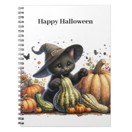 Cuaderno Gourds de Halloween Black Witch's Kitten W/ Pumpki