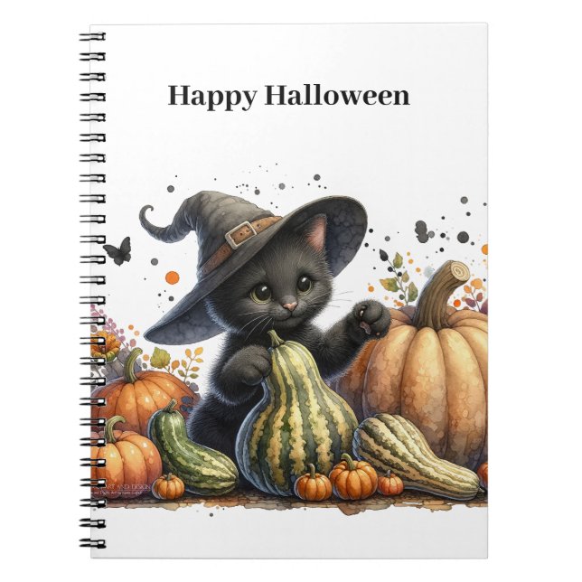 Cuaderno Gourds de Halloween Black Witch's Kitten W/ Pumpki (Frente)