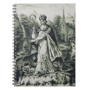 Cuaderno Grabado antiguo de San Patricio expulsando serpien
