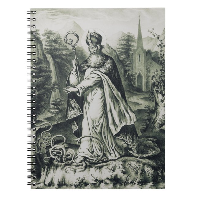 Cuaderno Grabado antiguo de San Patricio expulsando serpien (Frente)