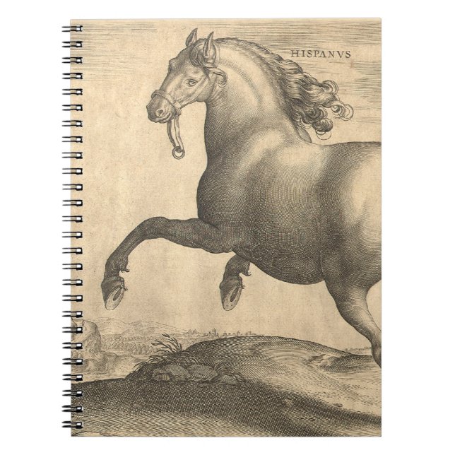 Cuaderno Grabado antiguo elegante del caballo español (Frente)