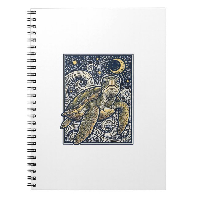 Cuaderno Grabado Antiguo Tortuga Marina Noche Estrellada (Frente)