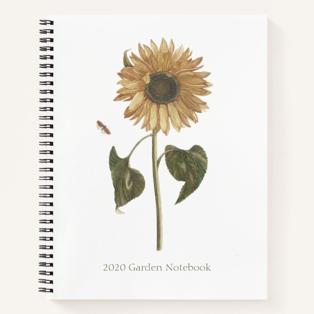 Cuaderno Grabado de girasol amarillo y mariposa (Anverso)