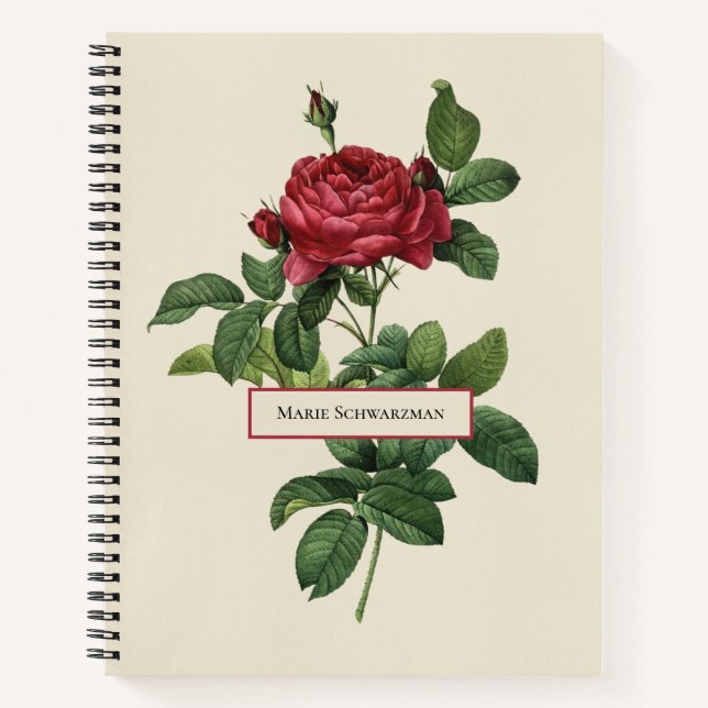 Cuaderno Grabado de Rosa de época personalizado (Anverso)