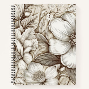 Cuaderno Grabado floral botánico sepia vintage en marfil