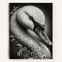 Graceful Swan - Black & White Art Spiral Notebook