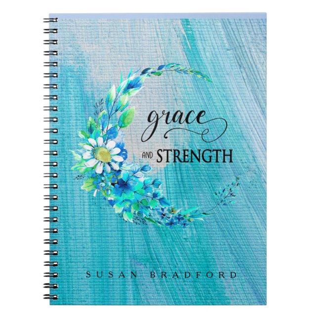 Cuaderno Gracia y fuerza de la floral azul Inspiradora (Frente)