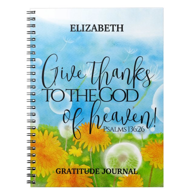 Cuaderno Gracias Biblia Cristiana Verse Dandelifield (Frente)