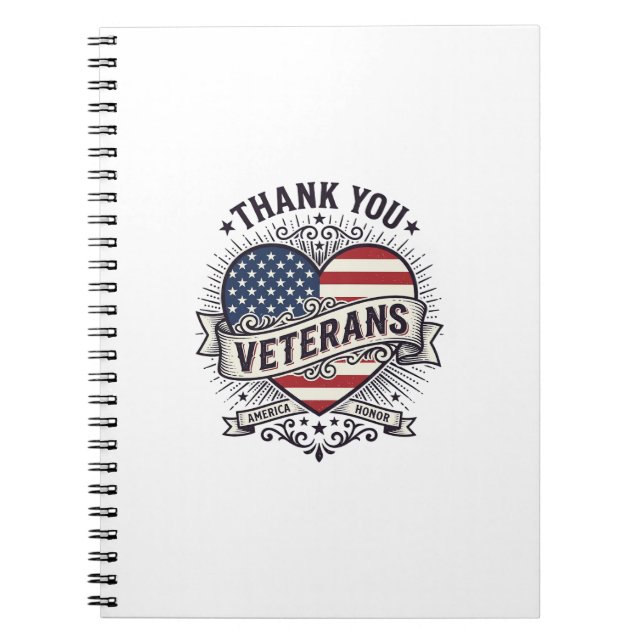 Cuaderno Gracias Veteranos Corazón Patriótico Diseño Vector (Frente)