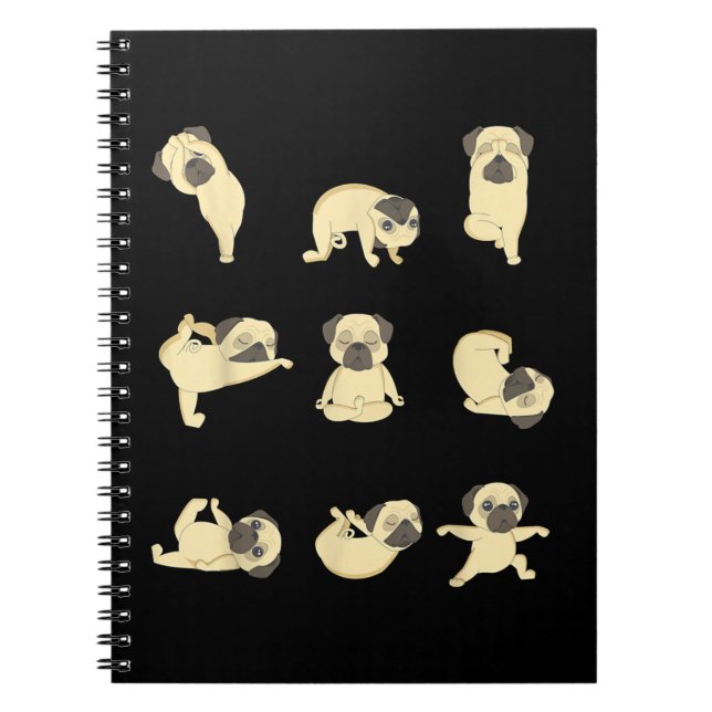 Cuaderno Graciosa camiseta de Pug Yoga Positions (Frente)