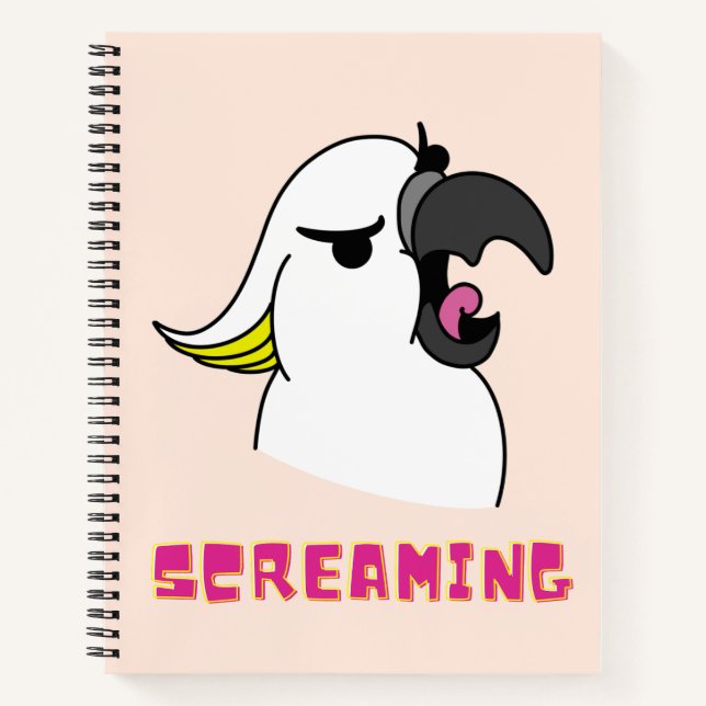 Cuaderno Graciosa Cockatoo Gritando Con Texto Rosa (Anverso)