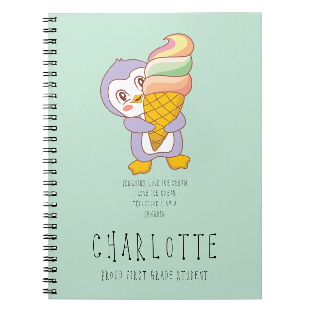 Cuaderno Graciosa Mint Green Feliz Helado Cream Pingüino Pe (Frente)