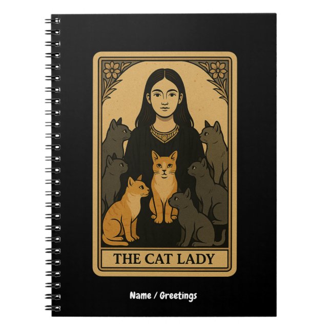 Cuaderno Graciosa Witchy Gótico Cat Lady Tarot Card Magical (Frente)