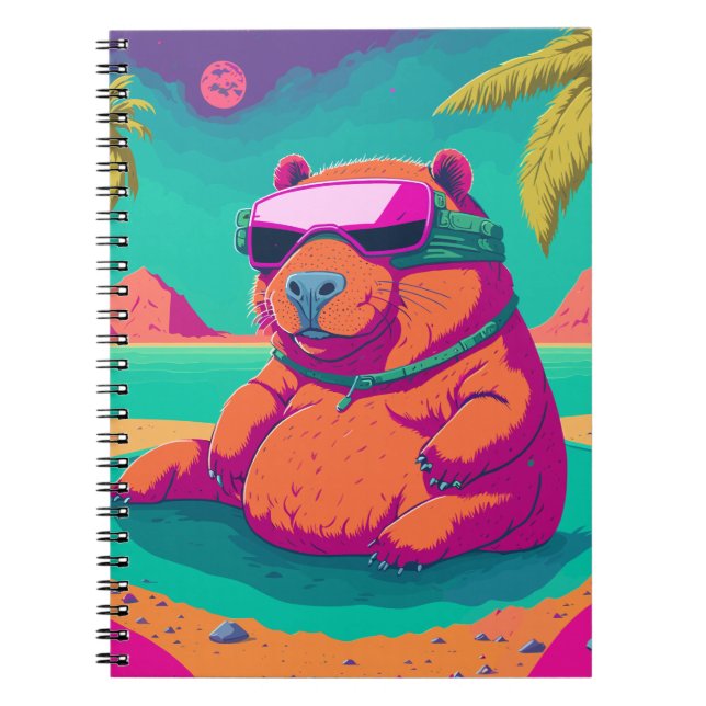 Cuaderno Gracioso arte tropical del ciberpunk del capibara (Frente)