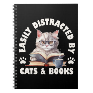 Cuaderno Gracioso Distraído Fácilmente Por Gatos Y Libros