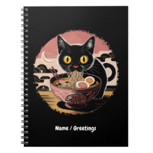 Cuaderno Gracioso gato Kawaii comiendo fideos de Ramen lind
