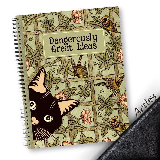 Cuaderno Gracioso Gato Peeking William Morris Style Floral (Subido por el creador)