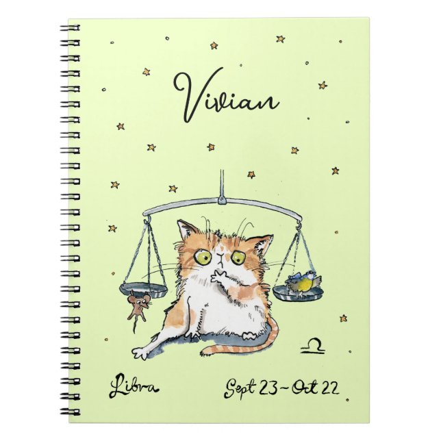 Cuaderno Gracioso Libra Zodiac Cat Star detector horóscopo (Frente)