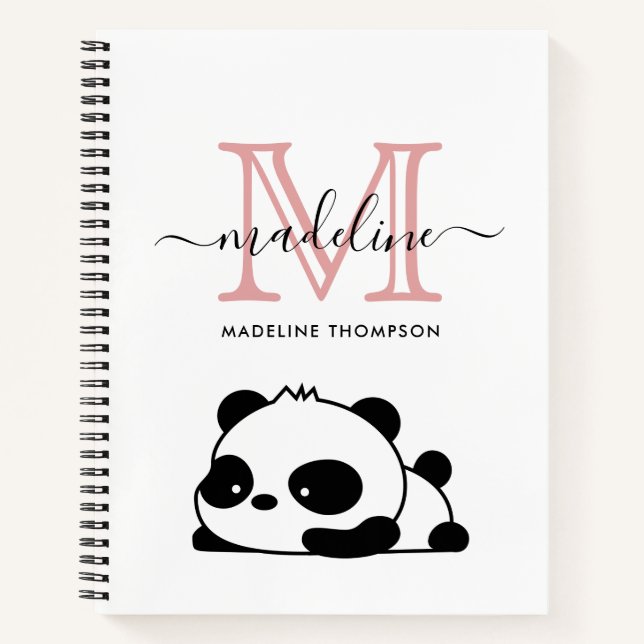 Cuaderno Gracioso Panda Rubor Rosado Black Monograma Script (Anverso)
