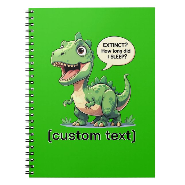 Cuaderno Gracioso Personalizado de Dinosaurios Sleepy Texto (Frente)