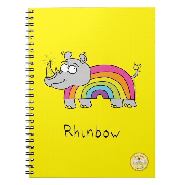 Cuaderno Gracioso Personalizado Rhino Arcoiris Cute Niños (Frente)