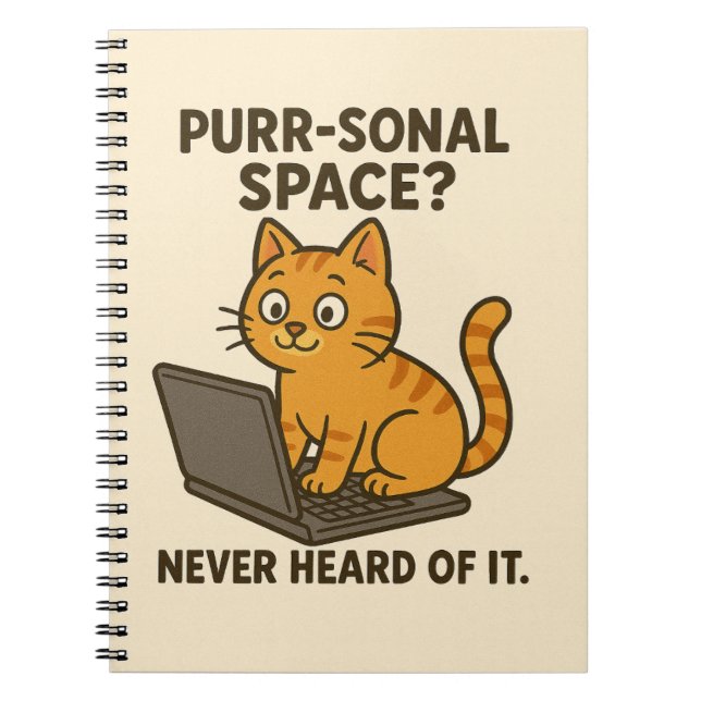 Cuaderno Gracioso portátil Cat - "¿Espacio Purr-sonal?" (Frente)