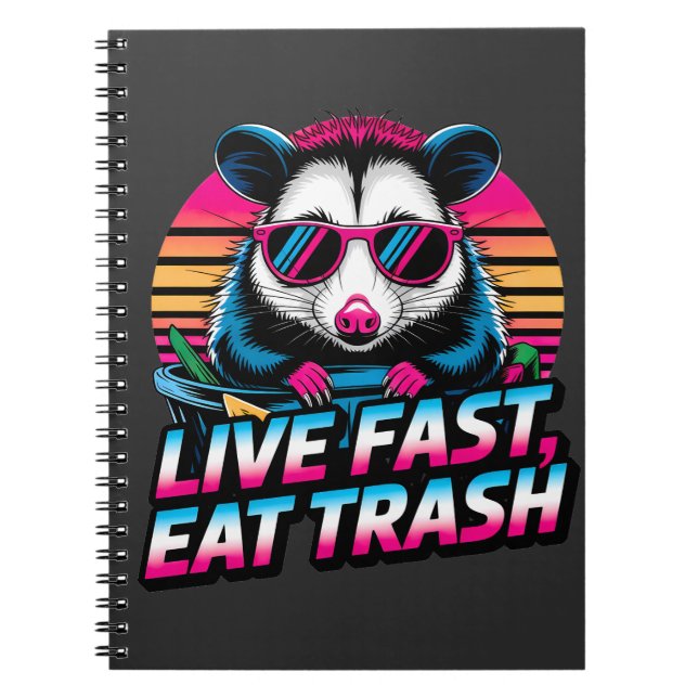 Cuaderno Gracioso Retro Raccoon Opossum Live Fast Efeat Tra (Frente)