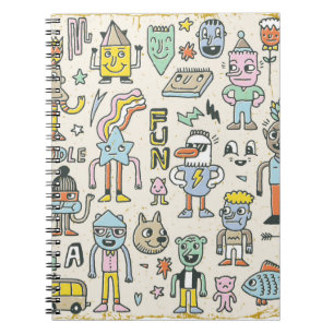 Cuaderno Graciosos Caracteres De Doodle Wacky Set 2. Vintag