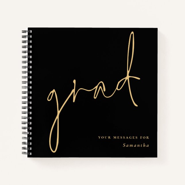 Cuaderno Grad Gold Script Black Graduation Guest Book (Anverso)