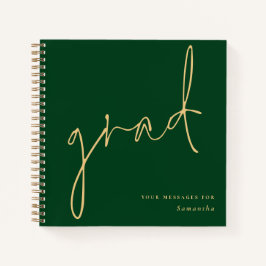 Cuaderno Grad Gold Script Green Graduation Guest Book